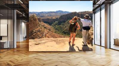 Tourist looking out over the beautiful landscape of Isalo national park in Madagascar Wall mural