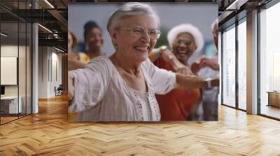 A group of happy seniors holding hands and smiling Wall mural