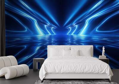 Abstract Blue Neon Light Reflections on a Water Surface Wall mural