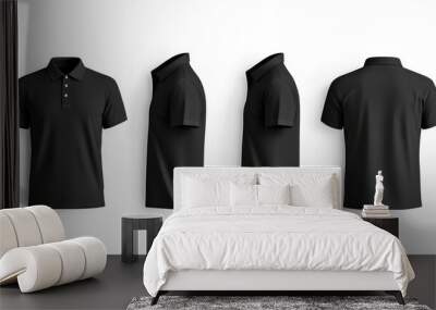 Black Polo Shirt Mockup with Multiple Views Wall mural