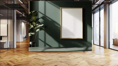 Empty Frame with Plant and Window Light in Minimalist Interior Wall mural