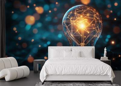 Glowing Lightbulb with Internal Network of Lines and Bright Center Wall mural