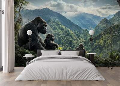 Gorilla Family In The Mountains Wall mural