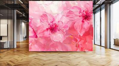 Pink flowers nature oil painting, abstract pink floral background Wall mural