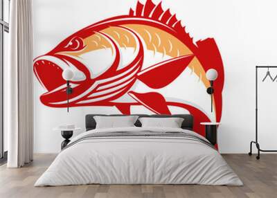 Snapper fishing Logo, unique and fresh snapper fish jumping out of the water. great to use as your snapper fishing activity.  Wall mural