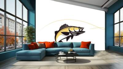 Walleye fishing Logo. Unique and fresh walleye fish jumping out of the water. Great to use as your walleye fishing activity.  Wall mural