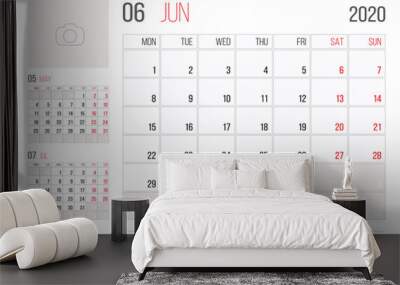 Calendar 2020 planner corporate template design June month Wall mural