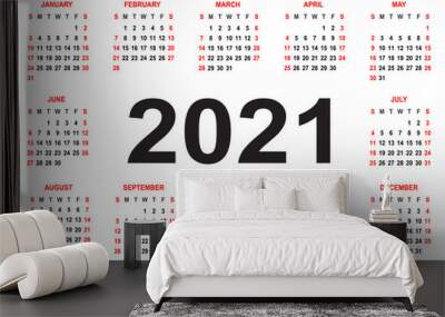 Calendar 2021. Week starts on Sunday. Basic grid Wall mural