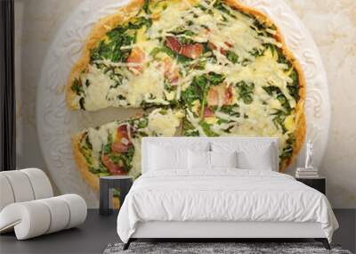 French quiche pie with egg, cheese and spinach Wall mural