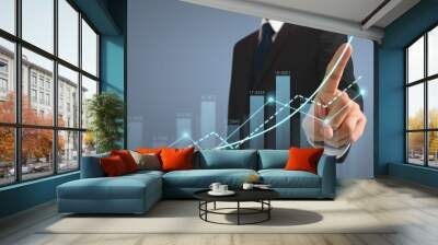 Businessman plan graph growth and increase of chart positive indicators Wall mural