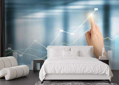 Businessman plan graph growth increase of chart positive indicators in his business Wall mural