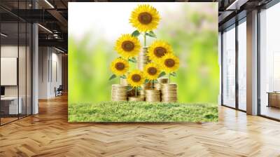 Flowers growing from money Wall mural