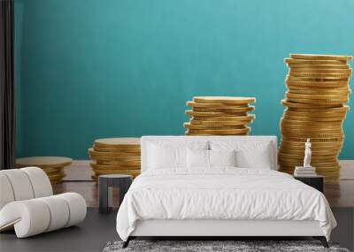 Graph stock market. Pile of Coins on stacks Wall mural