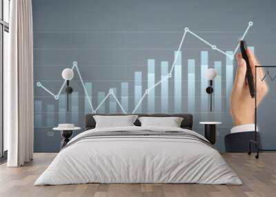 Hand draw chart, growth graph progress of business analyzing financial and investment data Wall mural