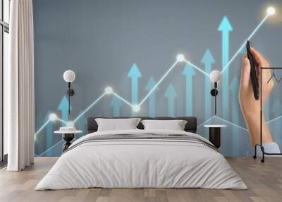 Hand draw chart, growth graph progress of business analyzing financial and investment data Wall mural