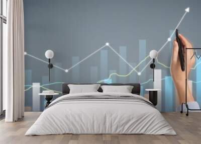 Hand draw chart, growth graph progress of business analyzing financial and investment data Wall mural