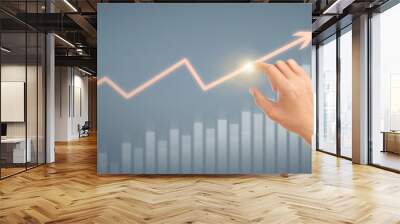 Hand  plan graph growth and increase of chart positive indicators in his business Wall mural