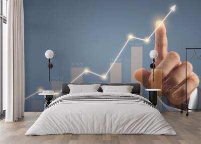 Hand touching  graphs of financial indicator market analysis chart Wall mural