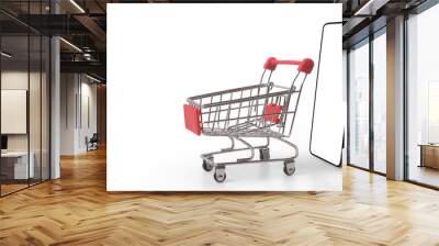 smartphone with shopping cart and a coin Wall mural