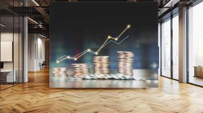 Stack of coin with trading graph, financial investment concept Wall mural