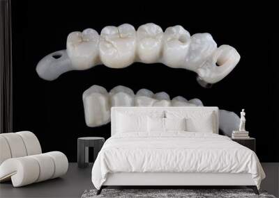 two dental bridges of the chewing part made of zircon on titanium beams, shot on a black background Wall mural