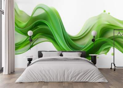 Green abstract liquid wave decorative ornament. Green wavy fabric decoration Wall mural