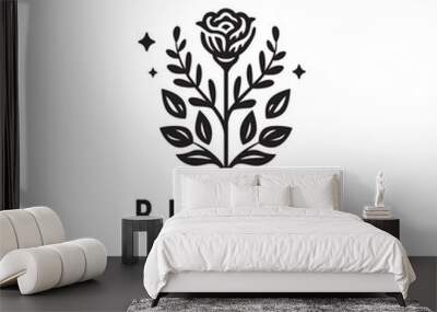 Minimalist style beauty logo, with a beautiful flower silhouette. For care logo, beauty or makeup logo. Wall mural