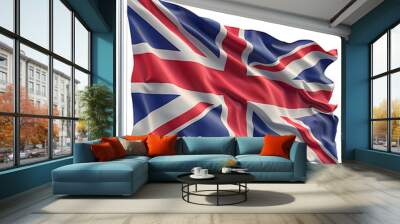 Waving British Flag on a Pole Against a White Background Wall mural