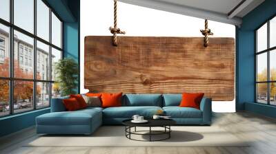 Wooden planks hanging retro vintage style. Isolated wooden board Wall mural