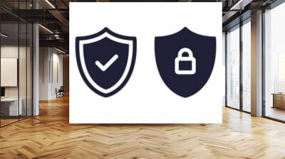 Security shield icons, security shields logotypes with check mark and padlock. Safety shield symbols. Vector illustration Wall mural