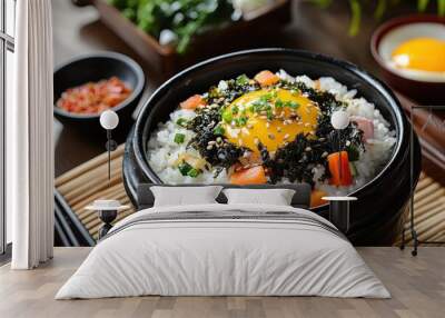 A famous traditional korean food, rice mixed with vegetable and seaweed Wall mural