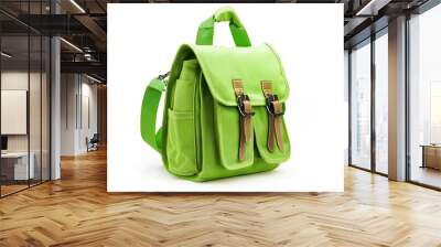 Green school bag isolated on white background Wall mural