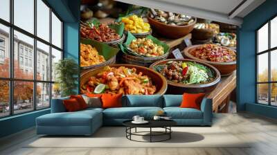 Malay traditional food with multicolor and flavor display in a restaurant Wall mural