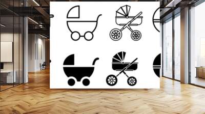 Baby carriage icon vector set. Stroller illustration sign collection. Baby symbol or logo. Wall mural