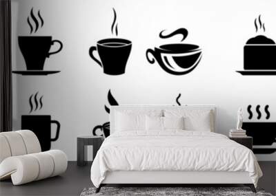 Coffee icon vector set. Hot drink illustration sign collection. Coffee house symbol. Coffee machine logo. Wall mural