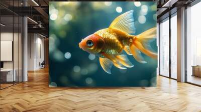 Goldfish swimming in aquarium with bokeh background Wall mural