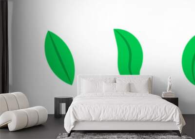 Green leaves isolated illustration for bio logotype. Vegan, vegetarian, ecology. Vector icons in flat style Wall mural