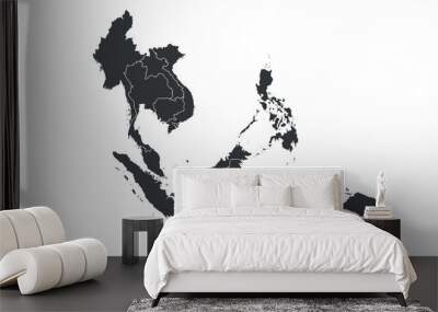 South East Asia map with regions, countries. Indonesia, Vietnam, Thailand, Philippines, Malaysia maps.  Outline South East Asia map isolated on white background. Vector illustration Wall mural