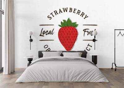 Strawberry logo, label template. Vintage typography. Strawberry logo, label, stamp, poster. Wall mural