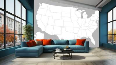 United States of America blank map with states isolated on a white background. USA map background. Vector illustration Wall mural