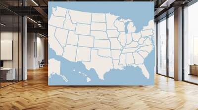 USA map isolated on blue background. United States of America map. Vector template. Wall mural