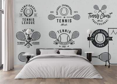 Vintage Tennis logo templates and 5 design elements for Tennis graphics. Tennis team, tournament, championship, league emblems templates. Vector illustration Wall mural