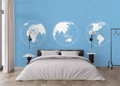 World globe maps set. Europe, Asia, America globe map. Earth globe icons. Vector illustration. Wall mural