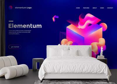 Colorful 3d geometric compositions with gradient abstract shape and cube. Innovation modern background design for cover, landing page. Vector graphic Wall mural