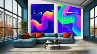 Creative poster design with 3d flow shape. Liquid wave colorful form. Abstract gradients fluid shapes backgrounds for cover, flyer. Wall mural