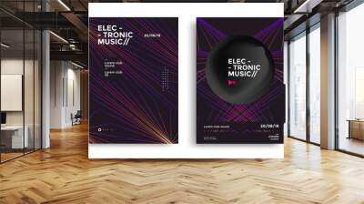 Electronic music fest and electro night poster with gradient line on dark background Wall mural