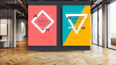 Geometric Quotes poster design set. 3d blend speech bubble on isolated background. White Quote modern frame. Vector illustration. Wall mural