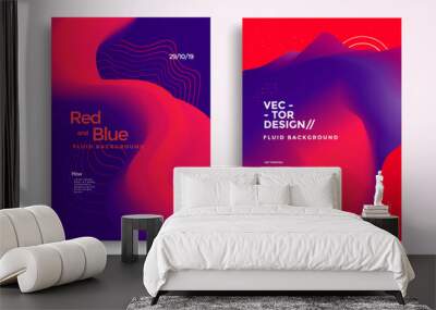 Liquid poster design in duotone gradients. Cover design with red and blue fluid color shapes composition. Futuristic design for flyer. Wall mural