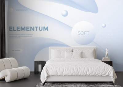 Neumorphism abstract poster with gradient white wave. Vector neumorphic duotone background with geometric 3d shapes. Minimal compositions designed for cover, landing page. Wall mural