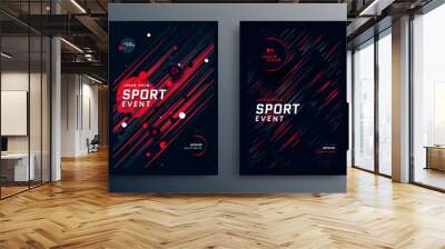 Sports event poster layout design in black and red colors. Cover for Fitness center with gradient angled lines. Vector illustration Wall mural